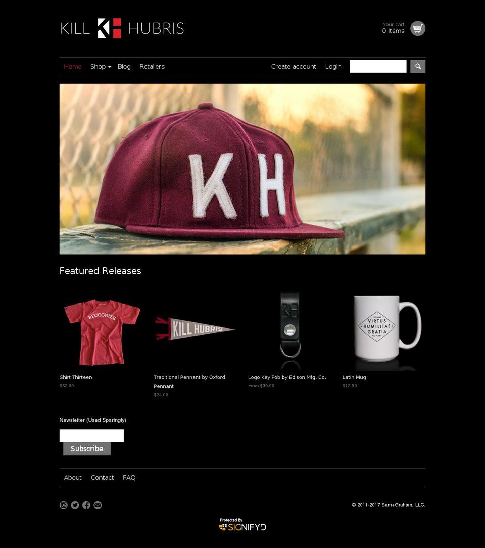 killhubris.com shopify website screenshot