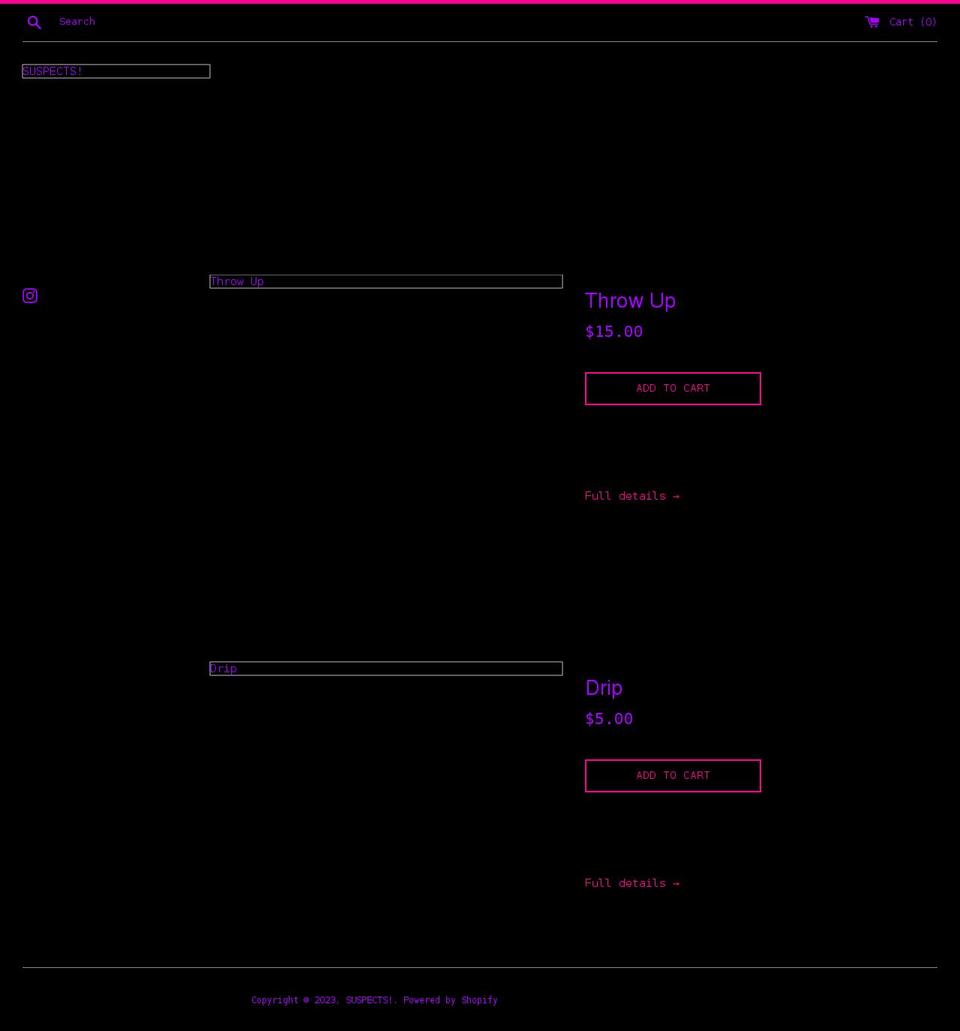killthesuspects.com shopify website screenshot