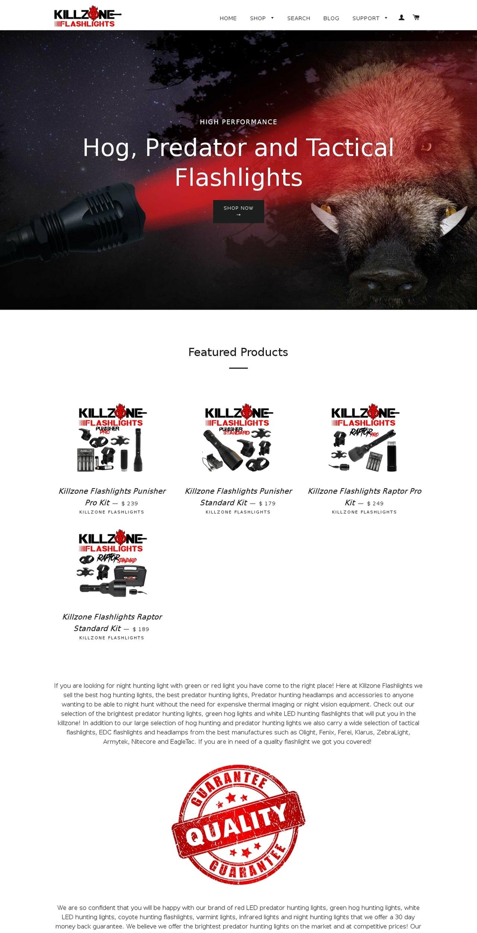 killzoneflashlights.com shopify website screenshot