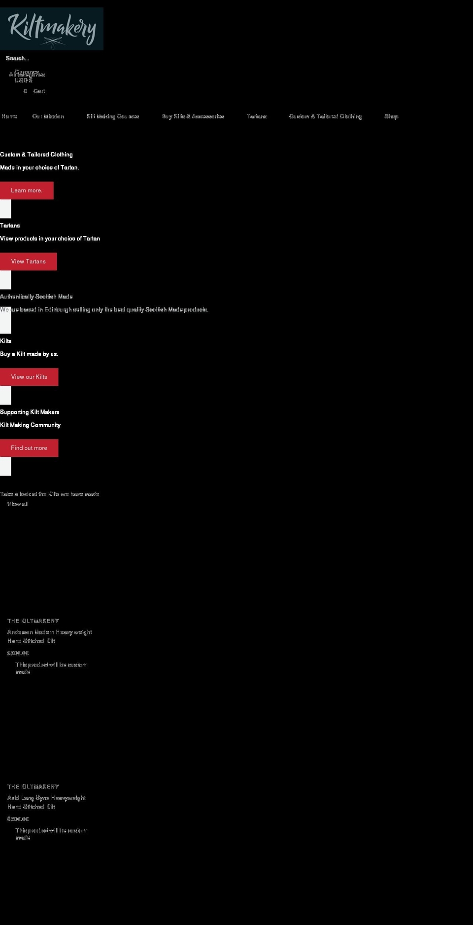kiltmakery.com shopify website screenshot