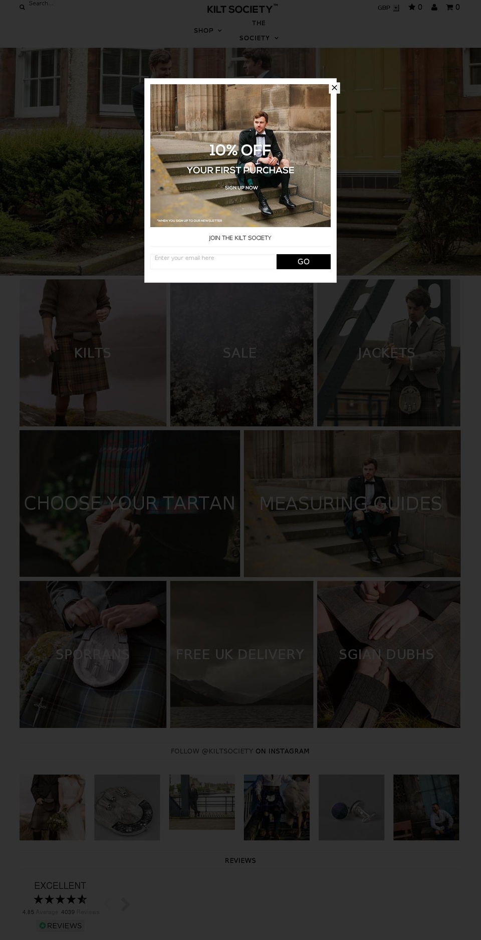 Kilt Society Shopify theme site example kiltsociety.net