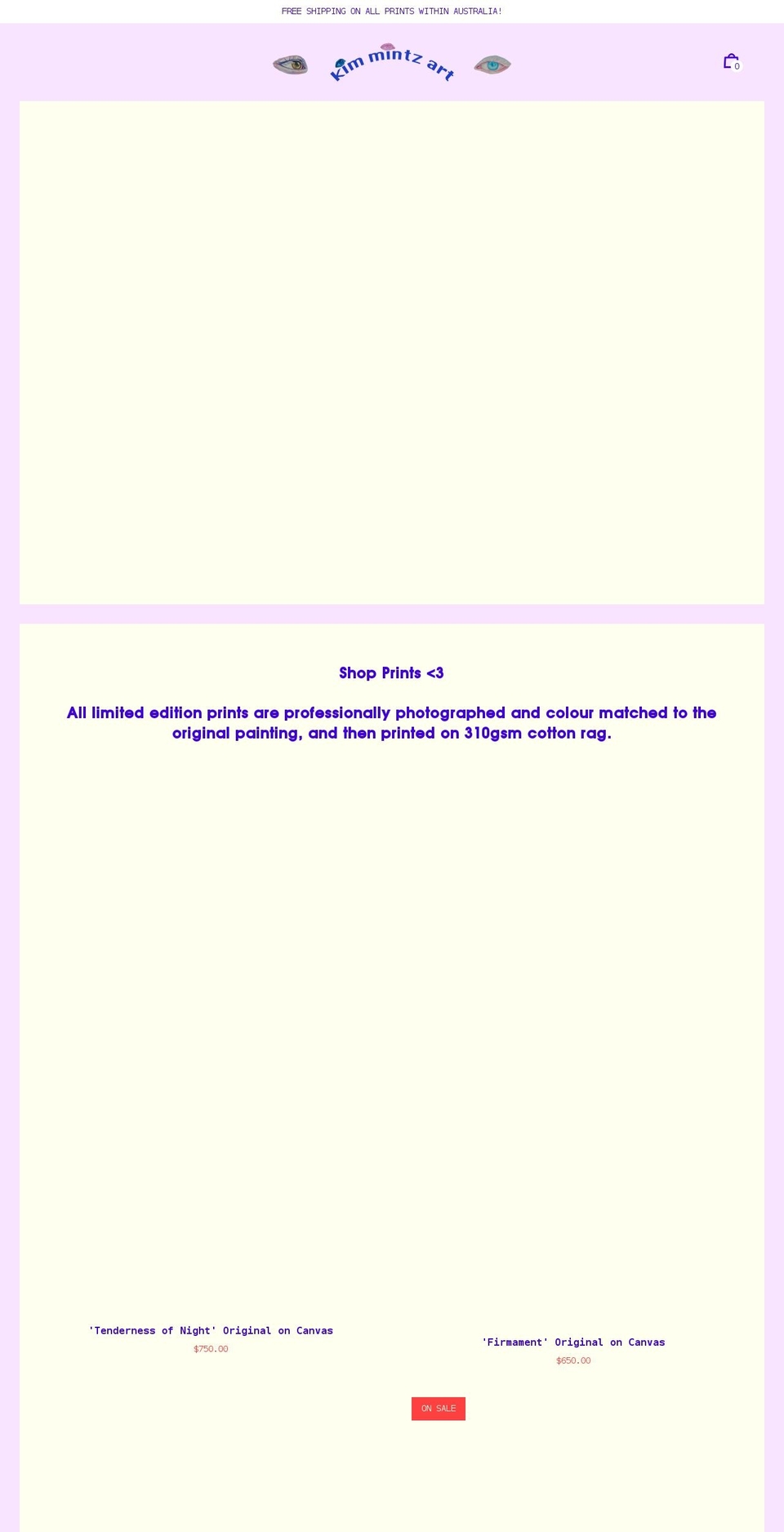 kim-mintz-art.com shopify website screenshot