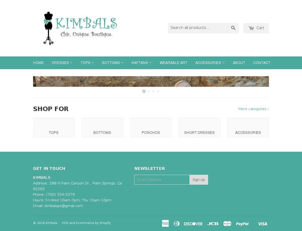 kimbals.com shopify website screenshot