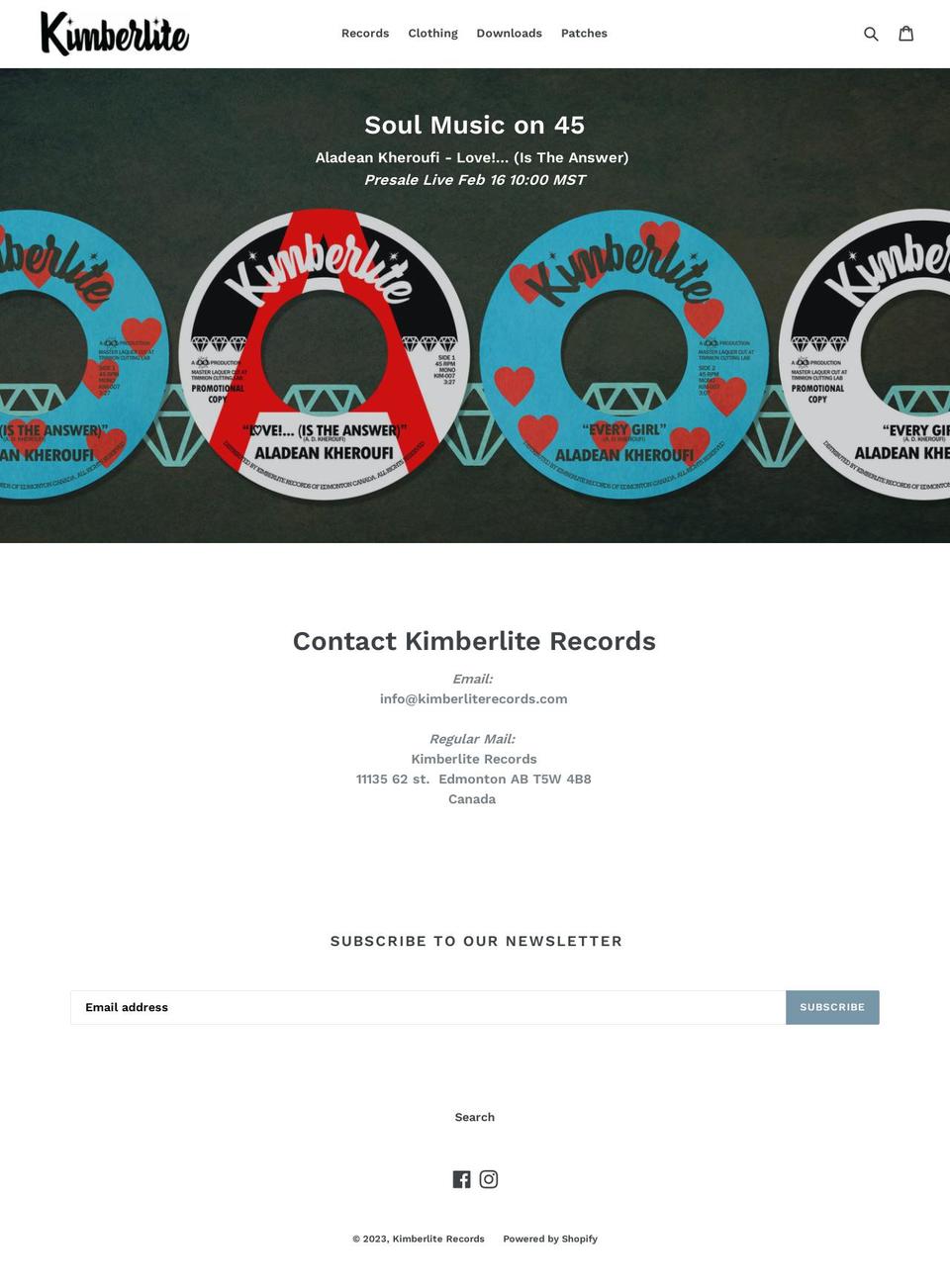 kimberliterecords.com — Shopify storefront screenshot
