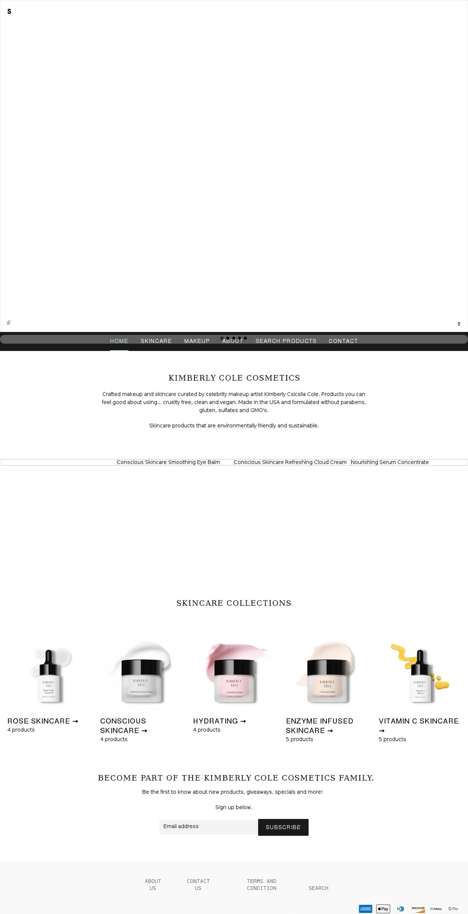 kimberlycolecosmetics.com shopify website screenshot