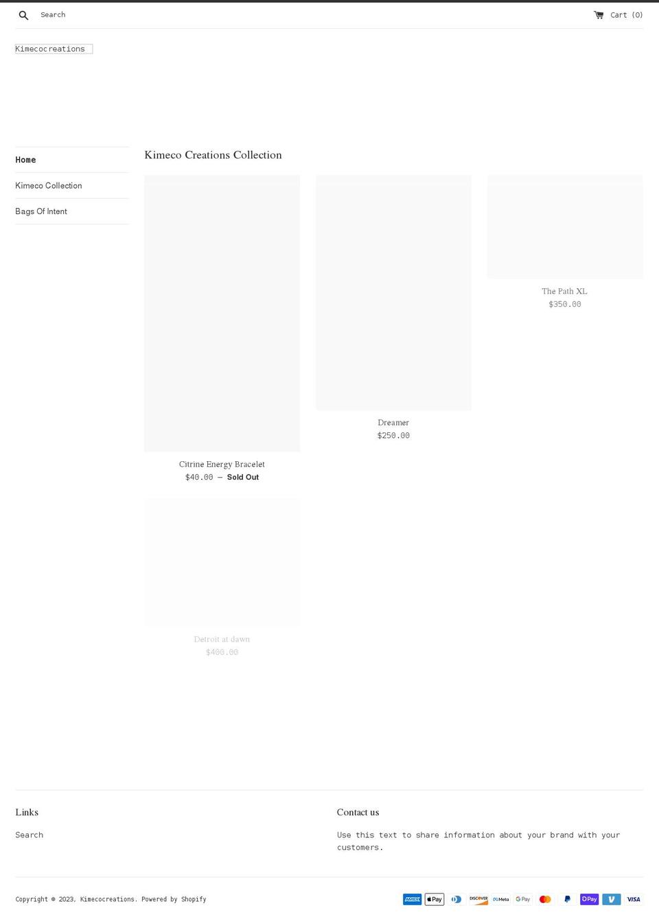kimecocreations.com shopify website screenshot