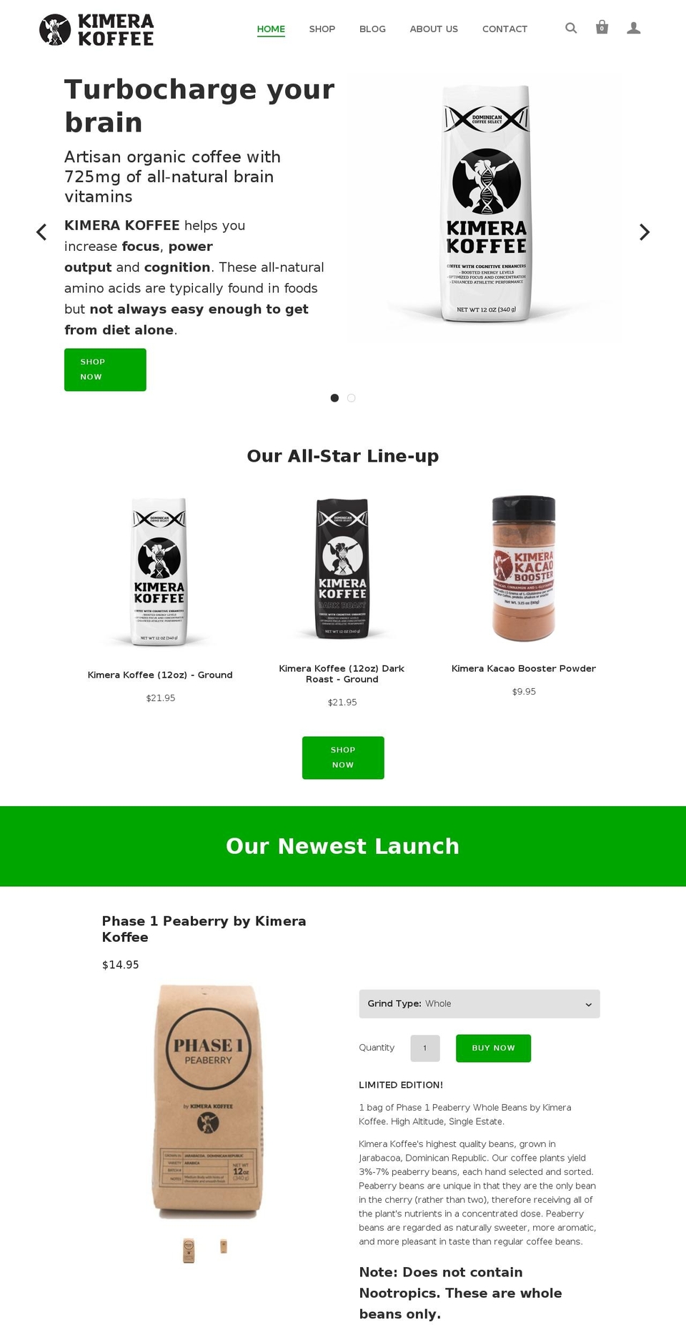 kimeracoffee.com — Shopify storefront screenshot