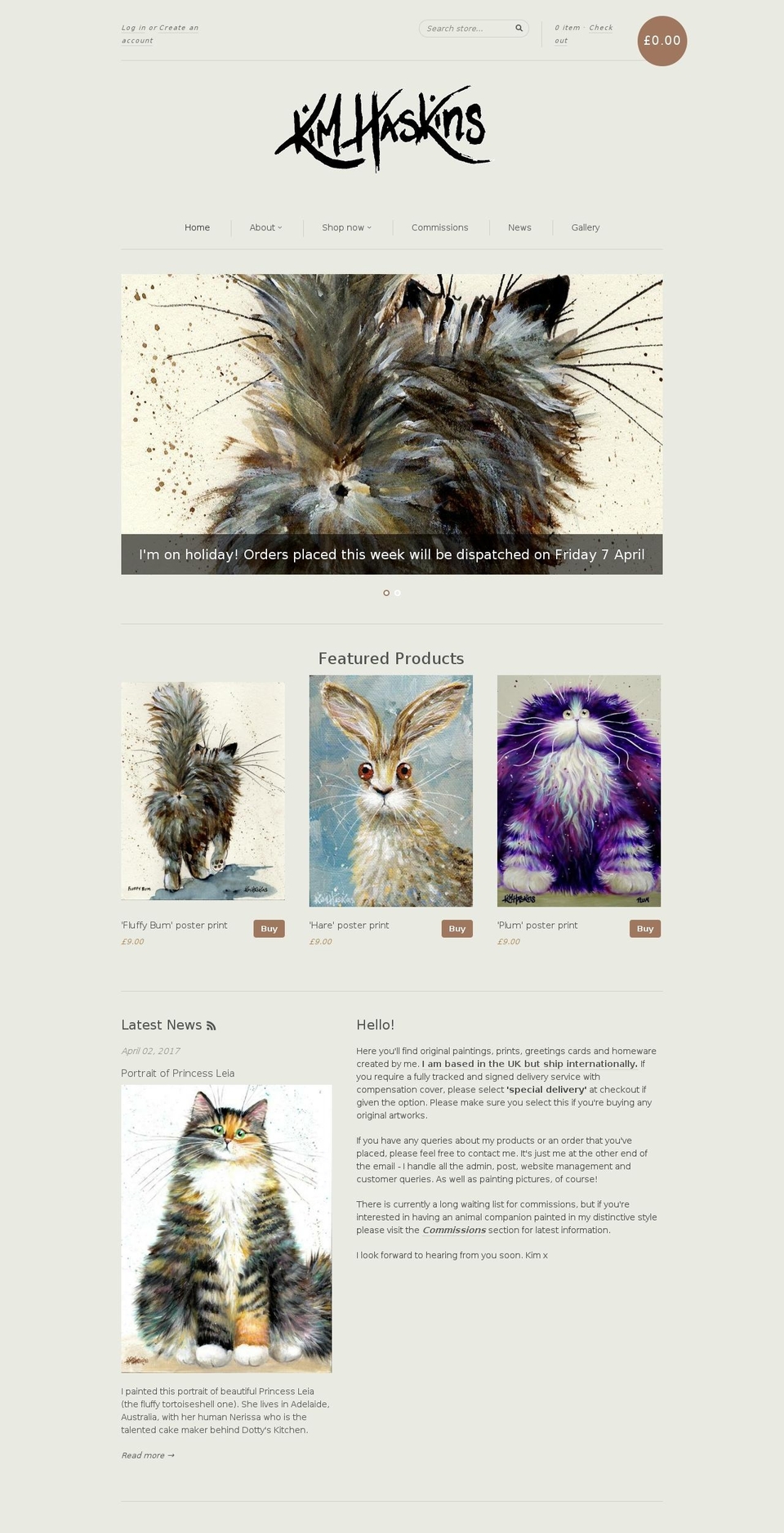 kimhaskinsart.com shopify website screenshot