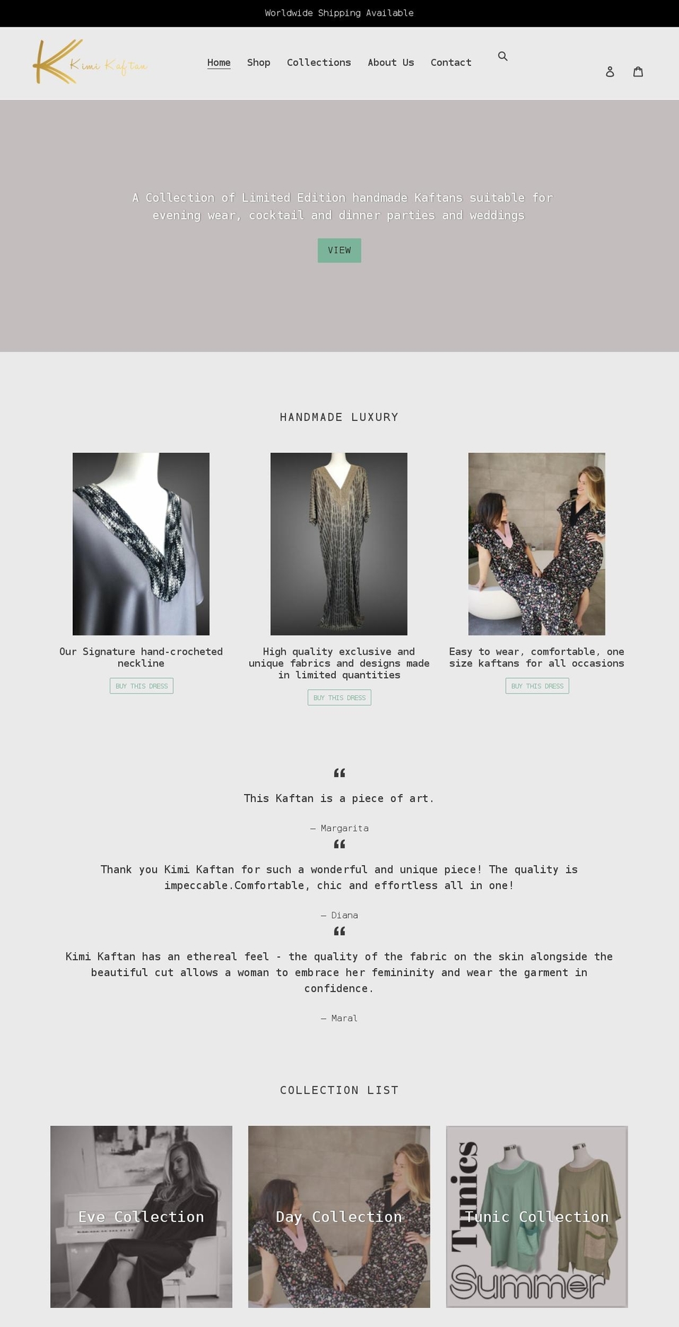 kimikaftan.com shopify website screenshot