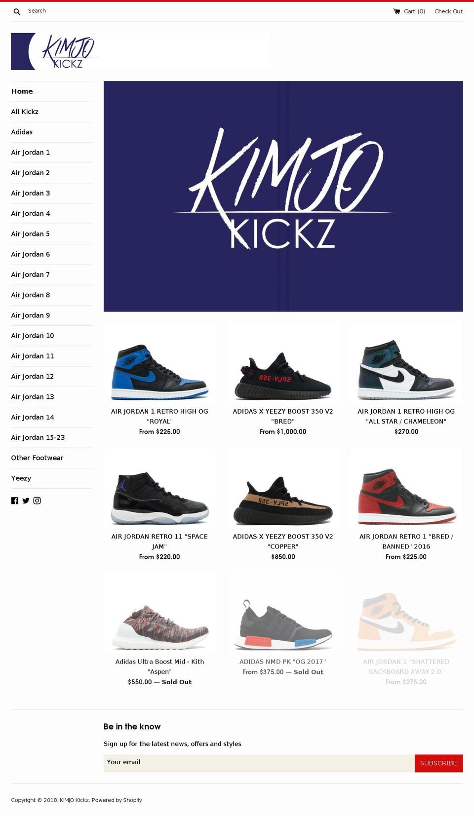 kimjokickz.com — Shopify storefront screenshot