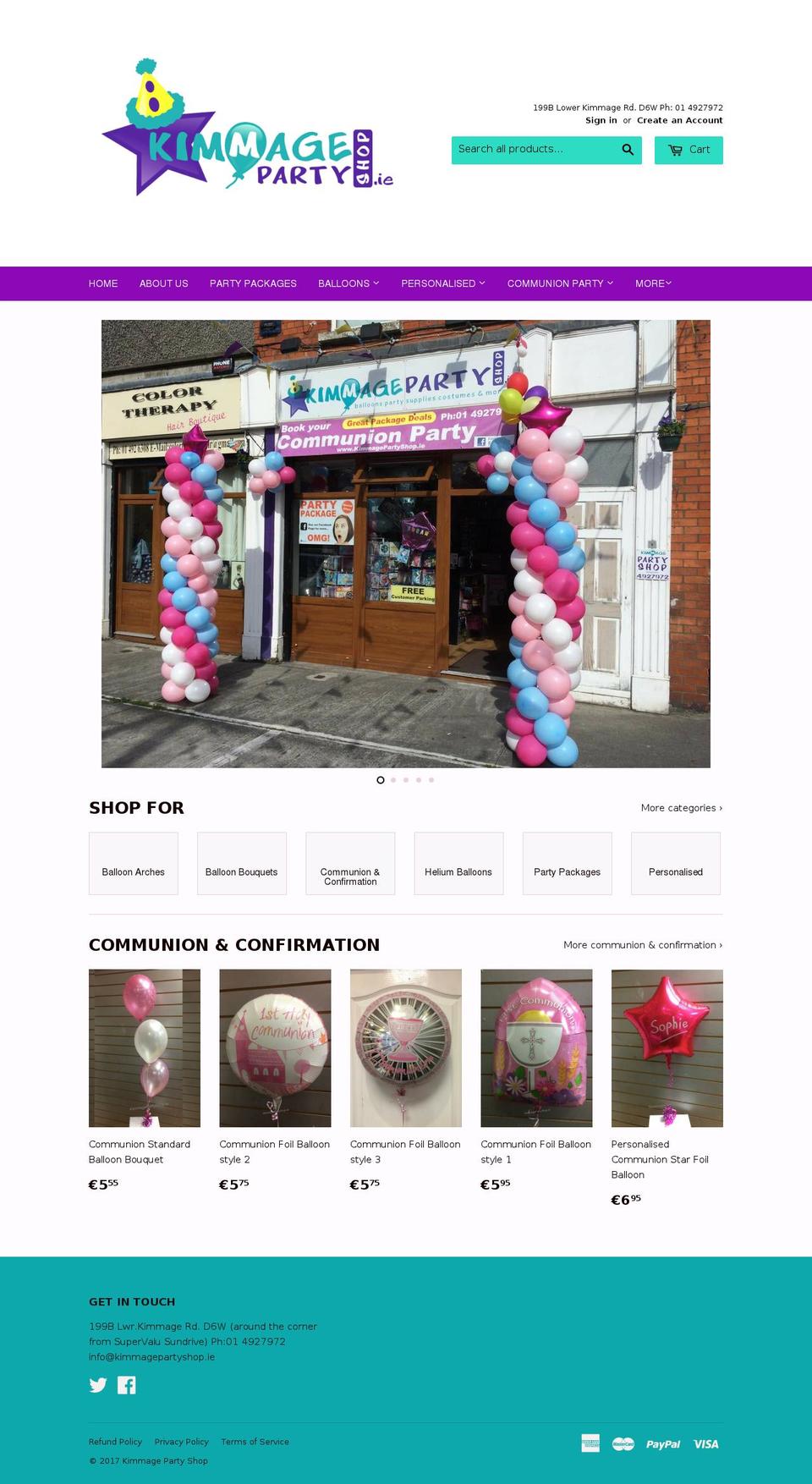 kimmagepartyshop.ie shopify website screenshot