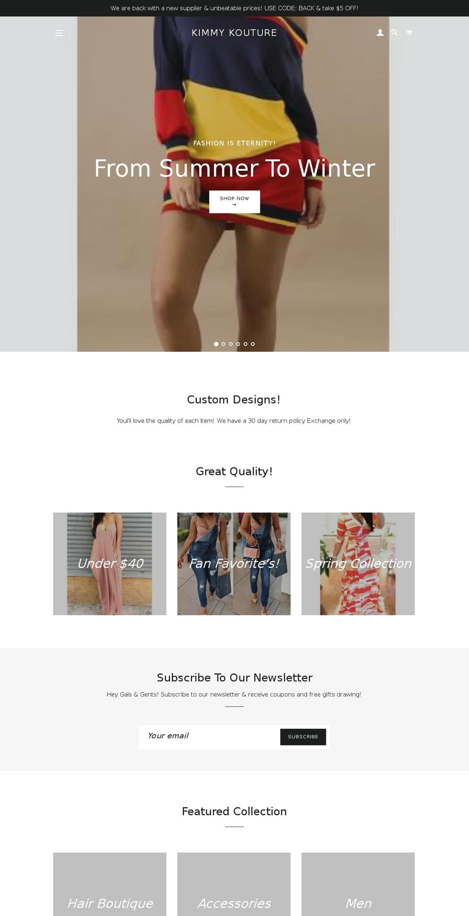 kimmykouture.com — Shopify storefront screenshot