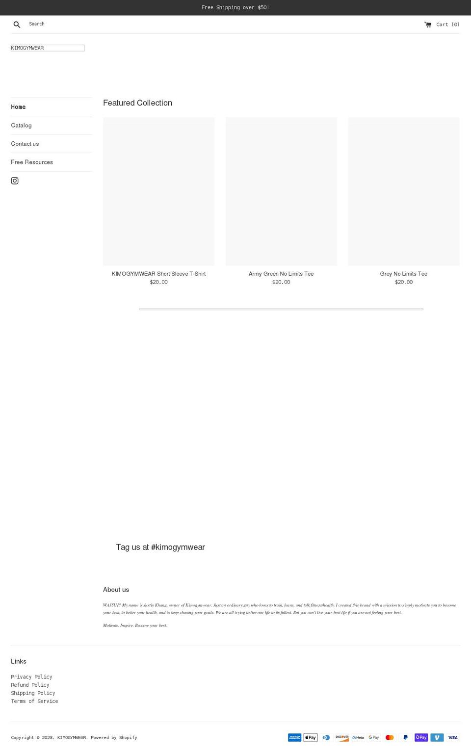 kimogymwear.com shopify website screenshot