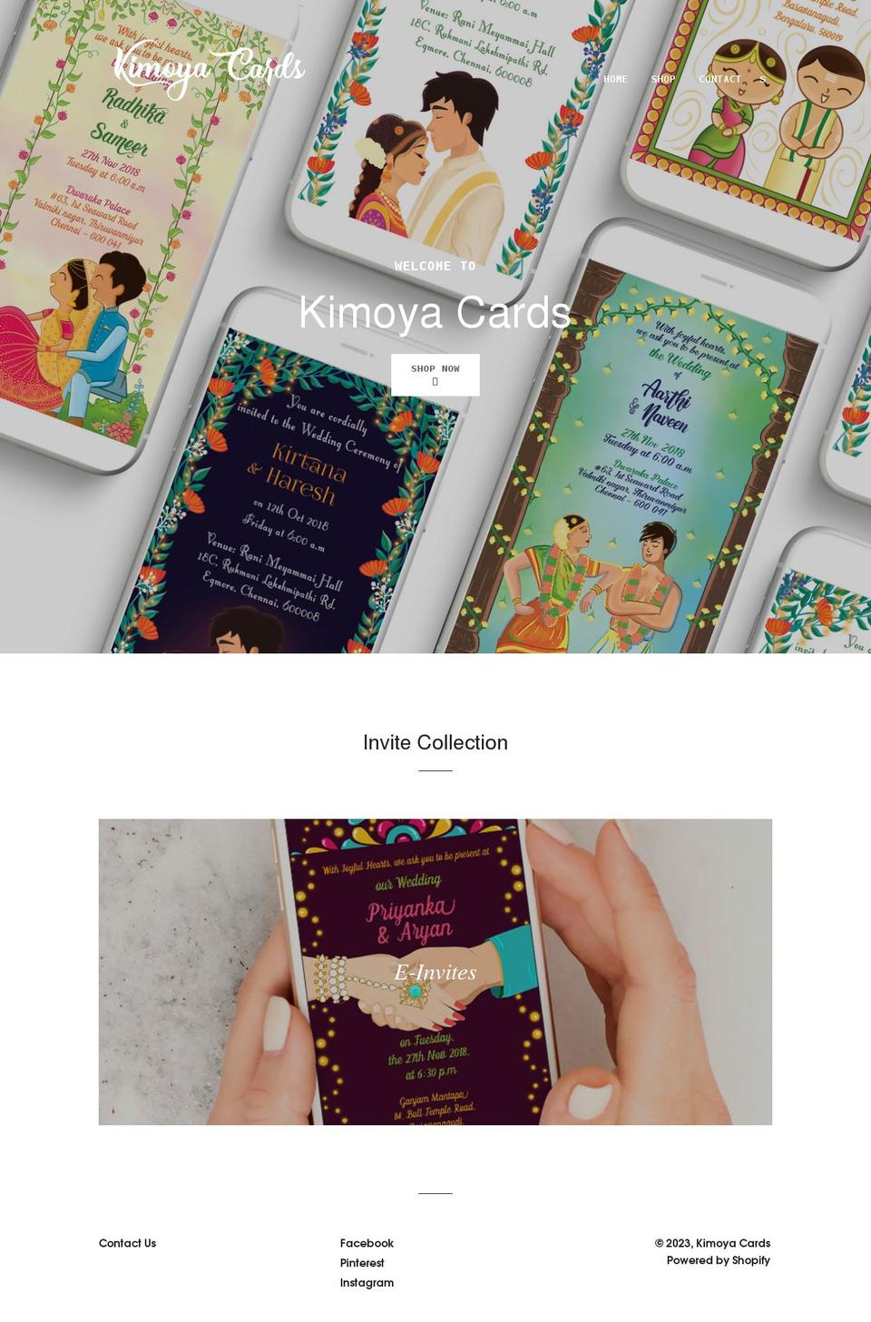 kimoyacards.com shopify website screenshot