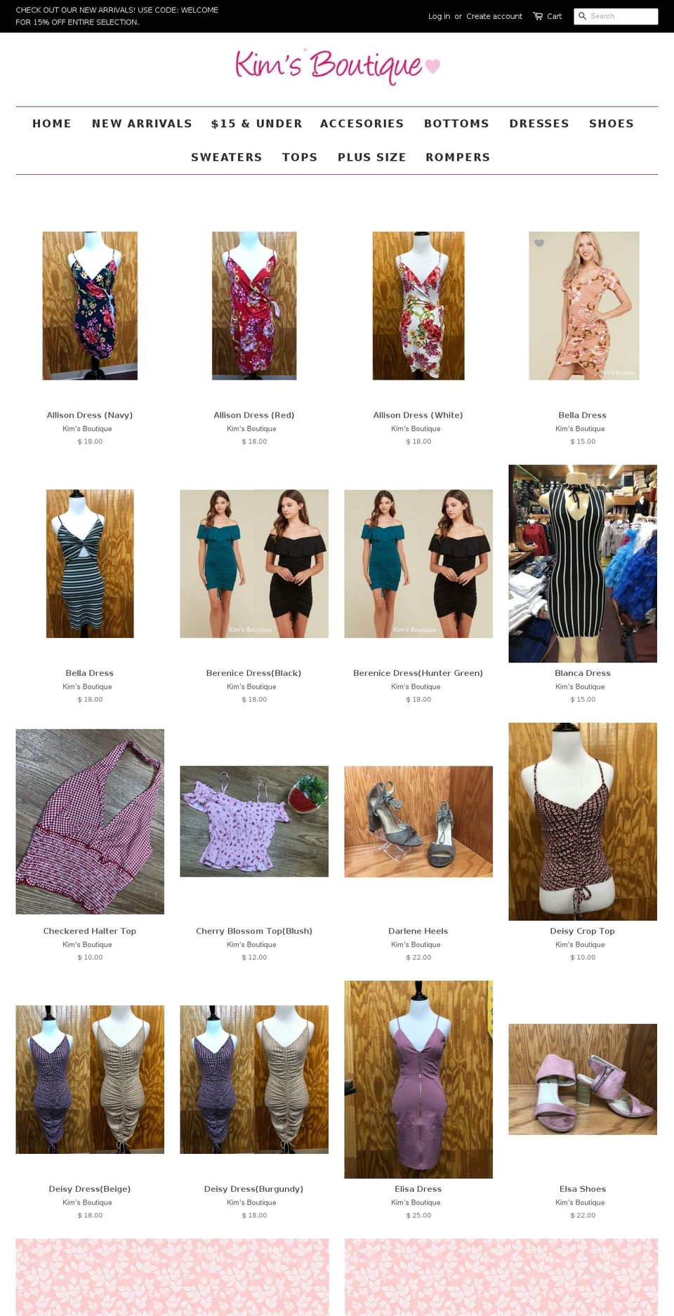 kimsboutique.net shopify website screenshot