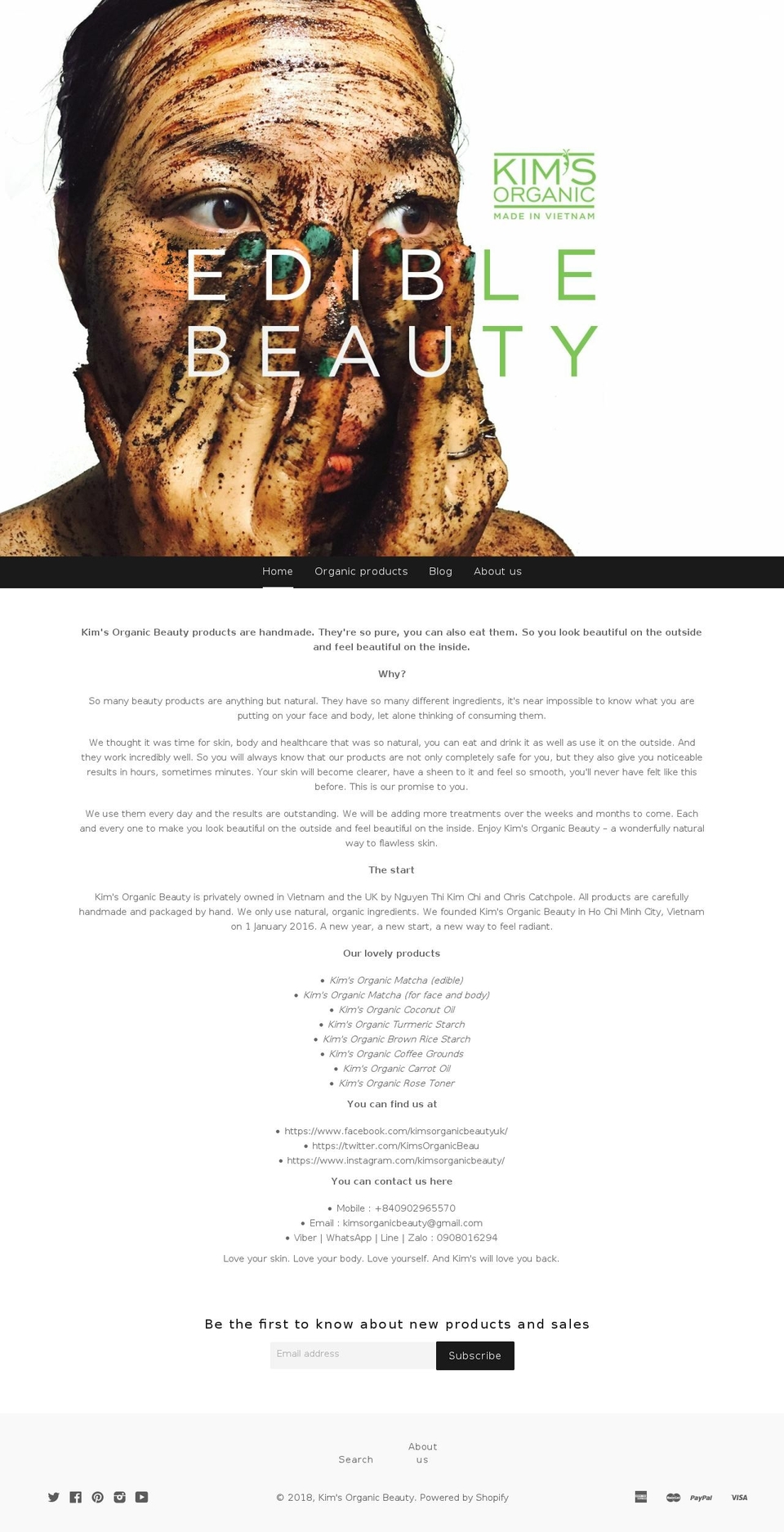 kimsorganicbeauty.com — Shopify storefront screenshot
