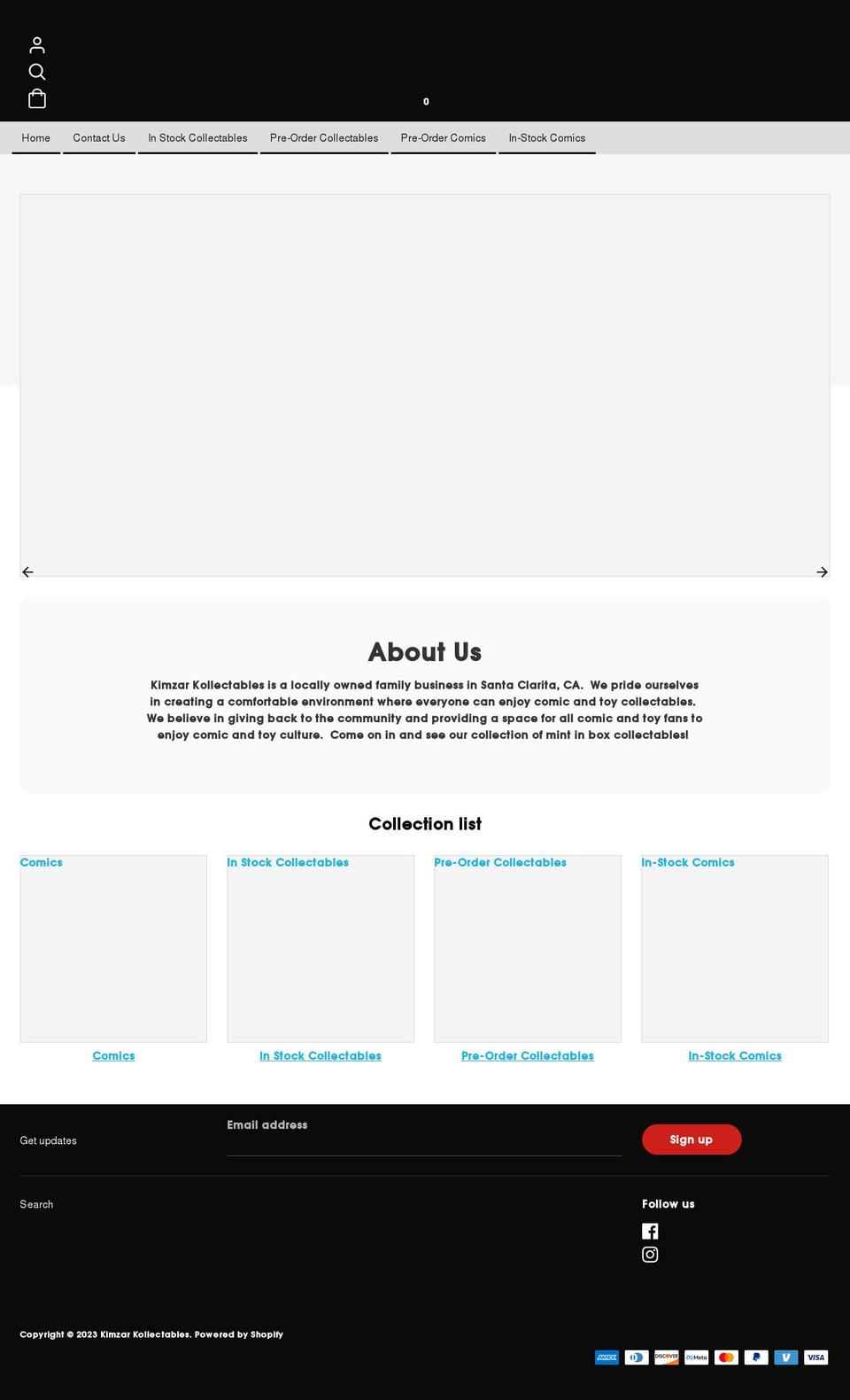 kimzarkollectables.com shopify website screenshot
