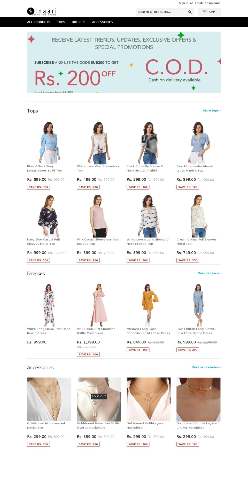 kinaari.com shopify website screenshot