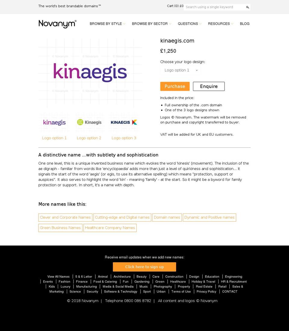 kinaegis.com — Shopify storefront screenshot