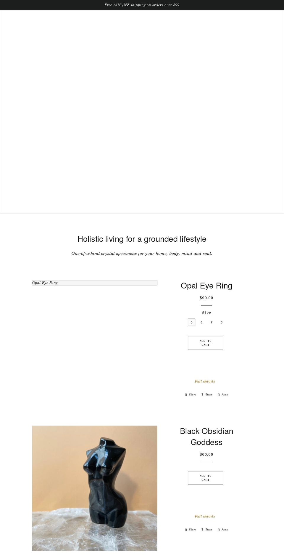 kincrystals.com shopify website screenshot