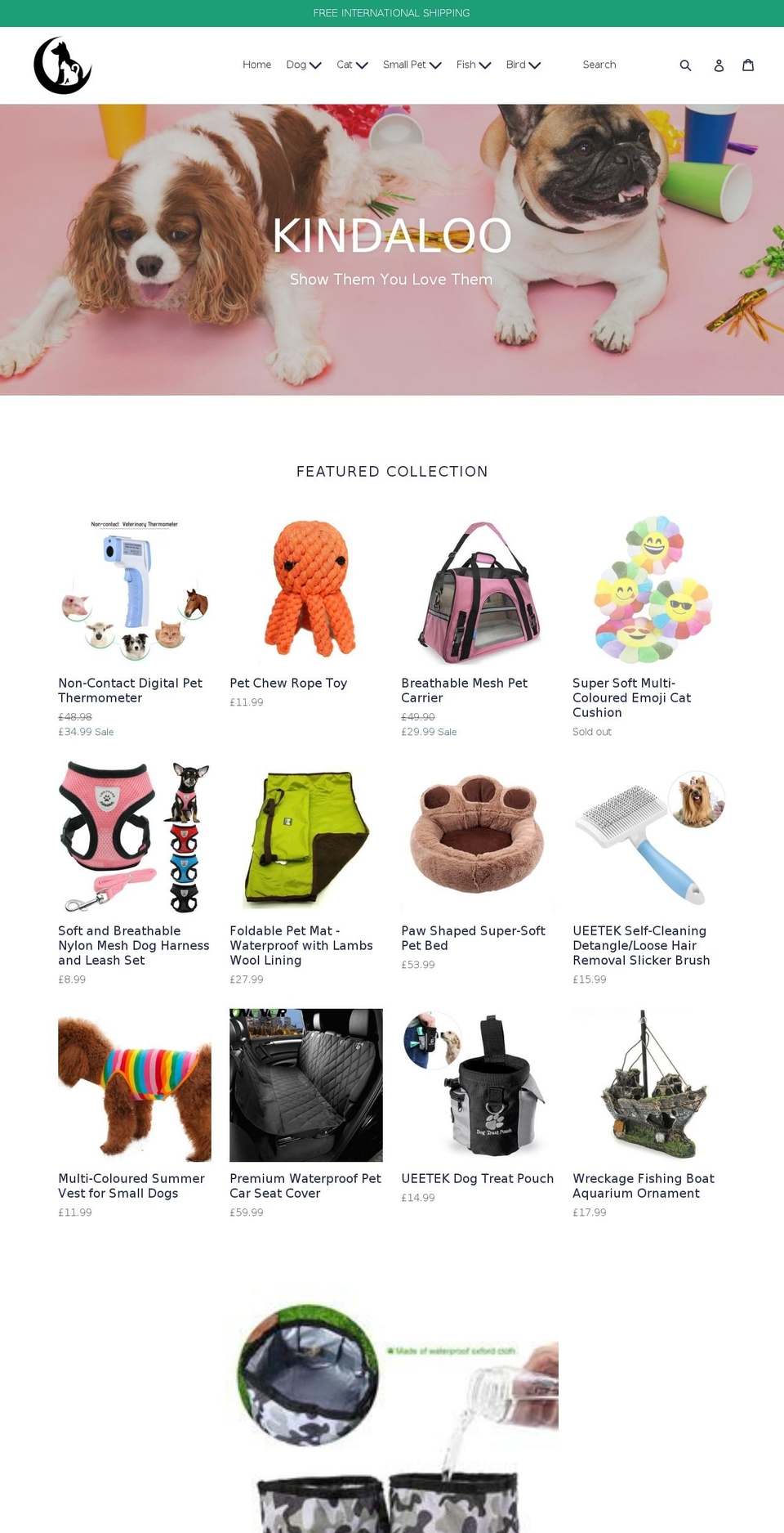 kindaloo.com — Shopify storefront screenshot