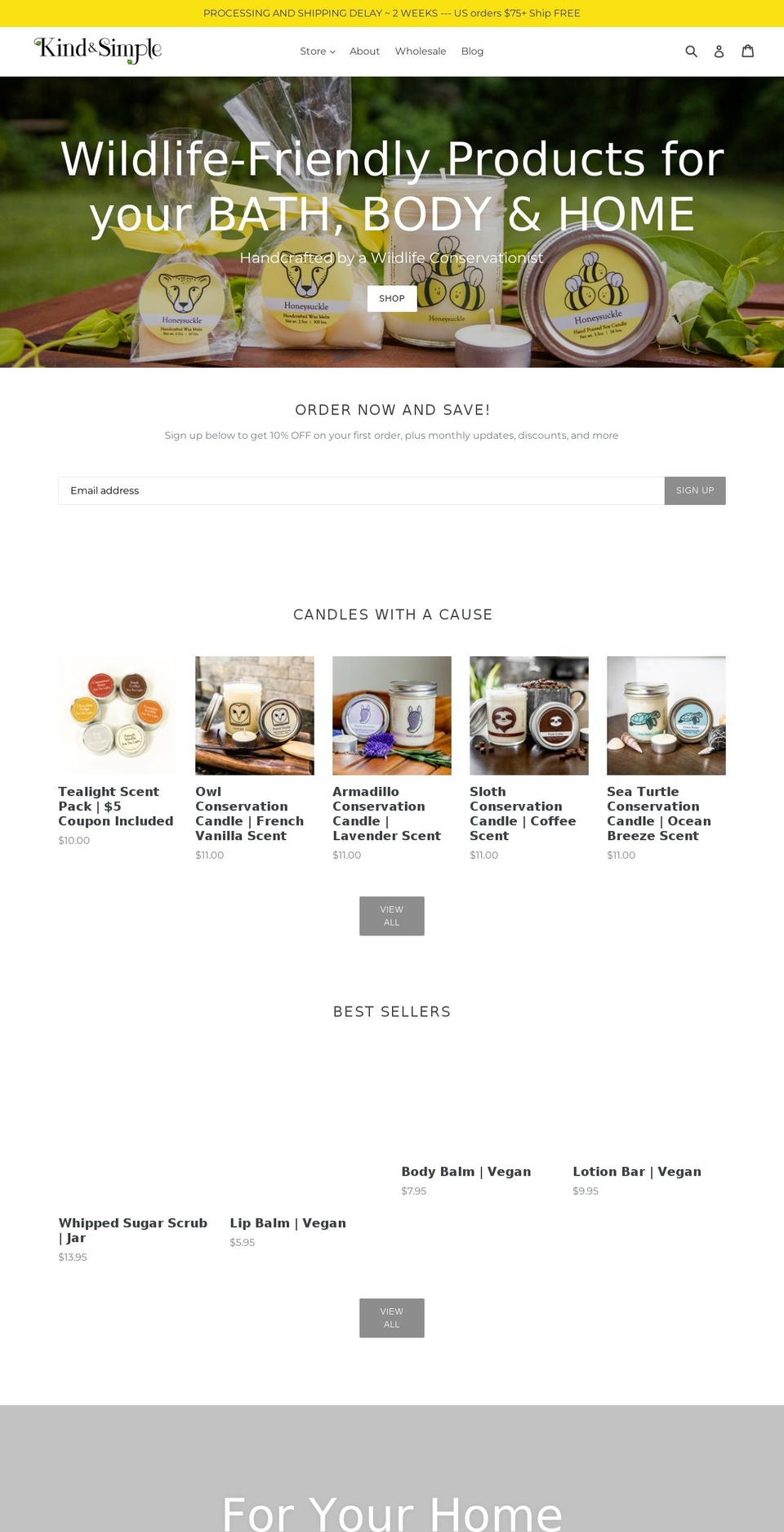 kindandsimplestore.com — Shopify storefront screenshot