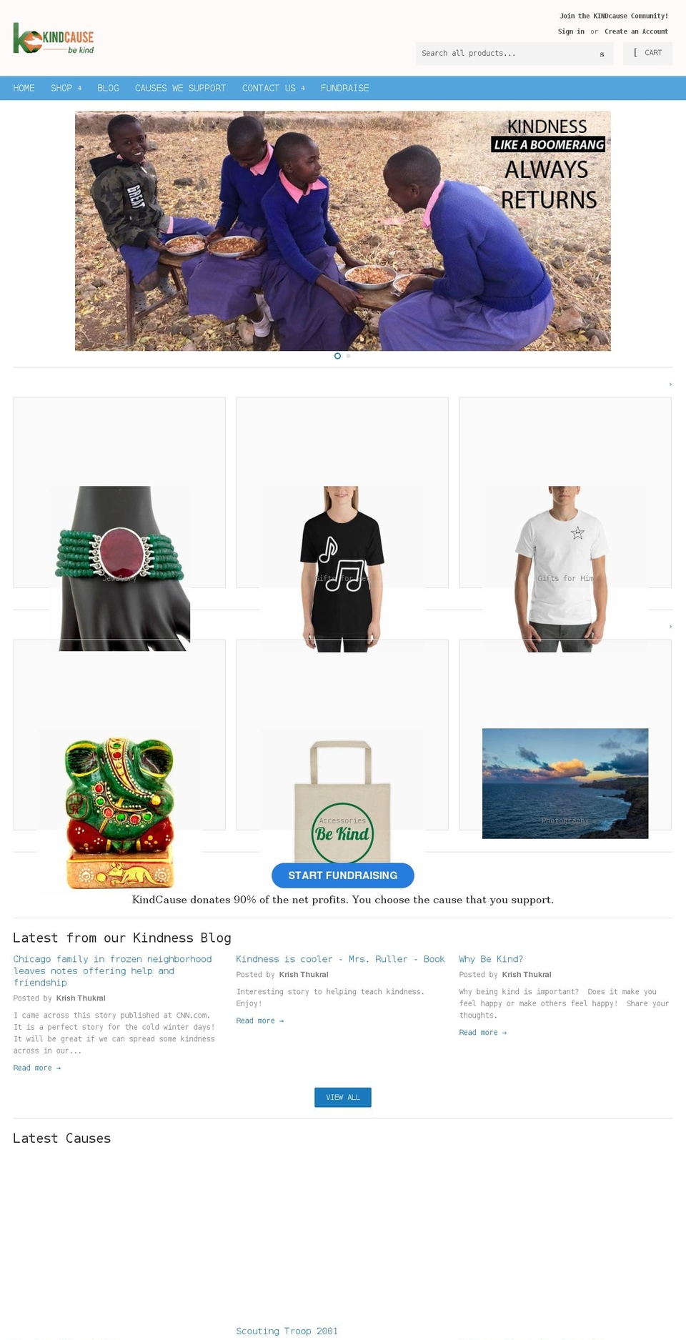 kindcause.com shopify website screenshot
