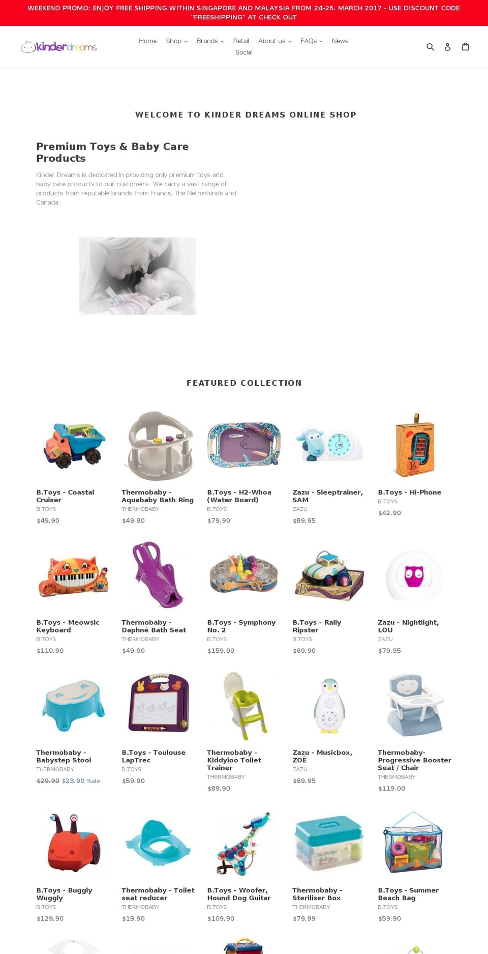 kinderdreams.com.sg shopify website screenshot