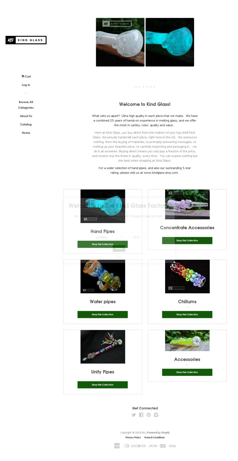kindglassfactory.com — Shopify storefront screenshot