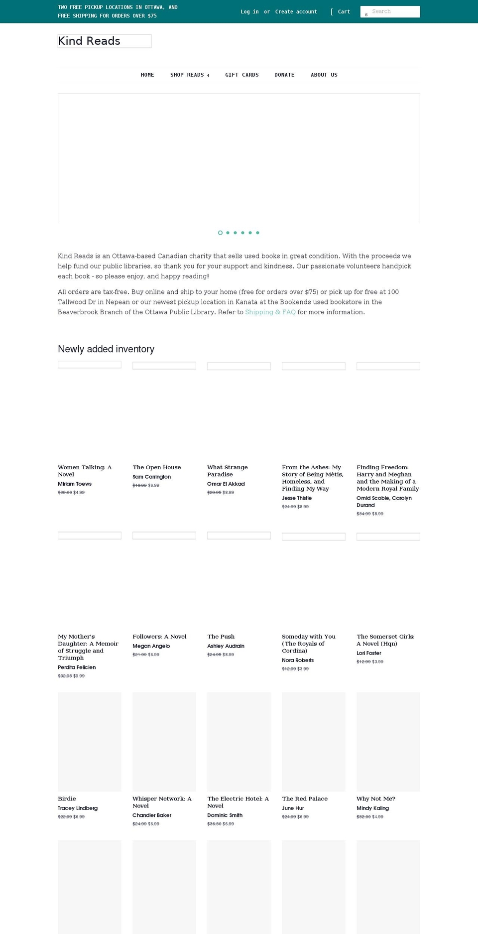 kindreads.com shopify website screenshot