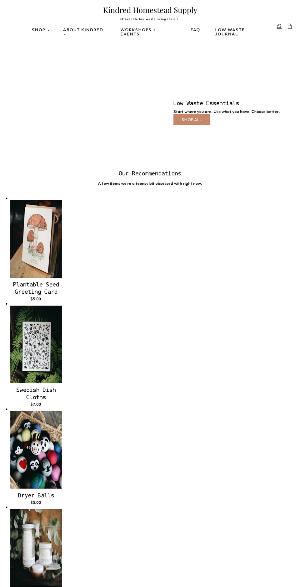 kindredhomesteadsupply.com shopify website screenshot