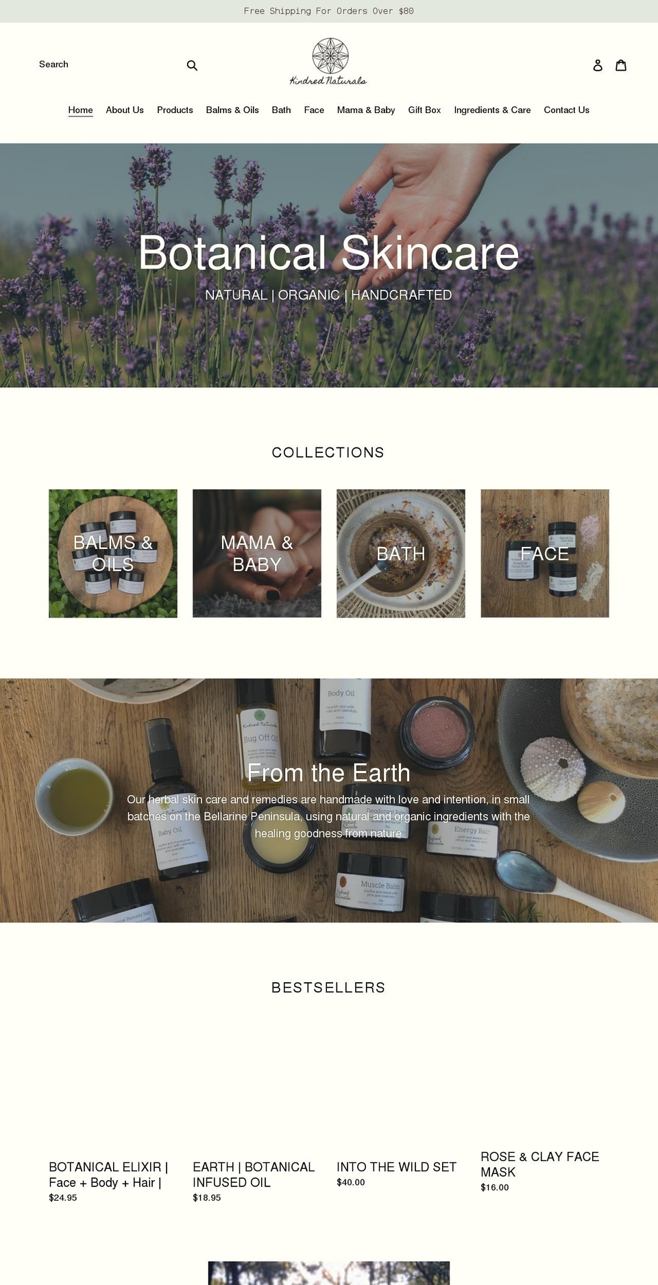 kindrednaturals.com.au shopify website screenshot
