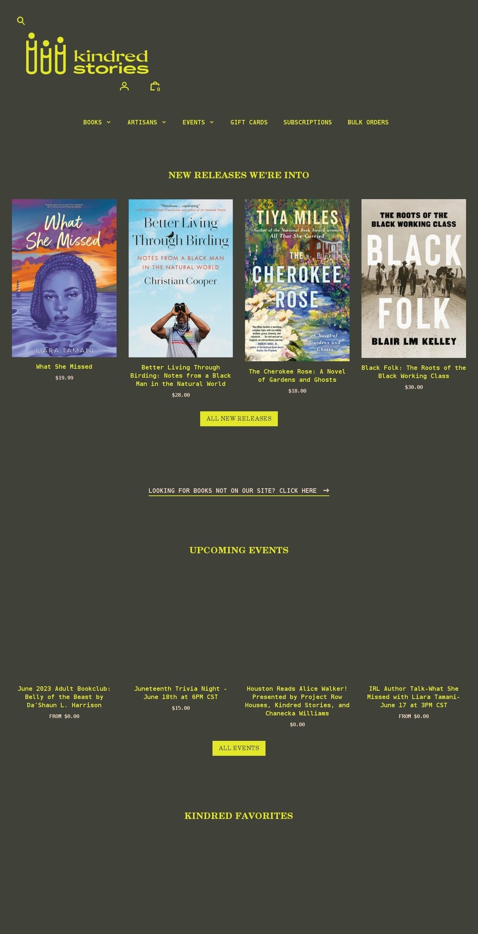 kindredstorieshtx.com shopify website screenshot