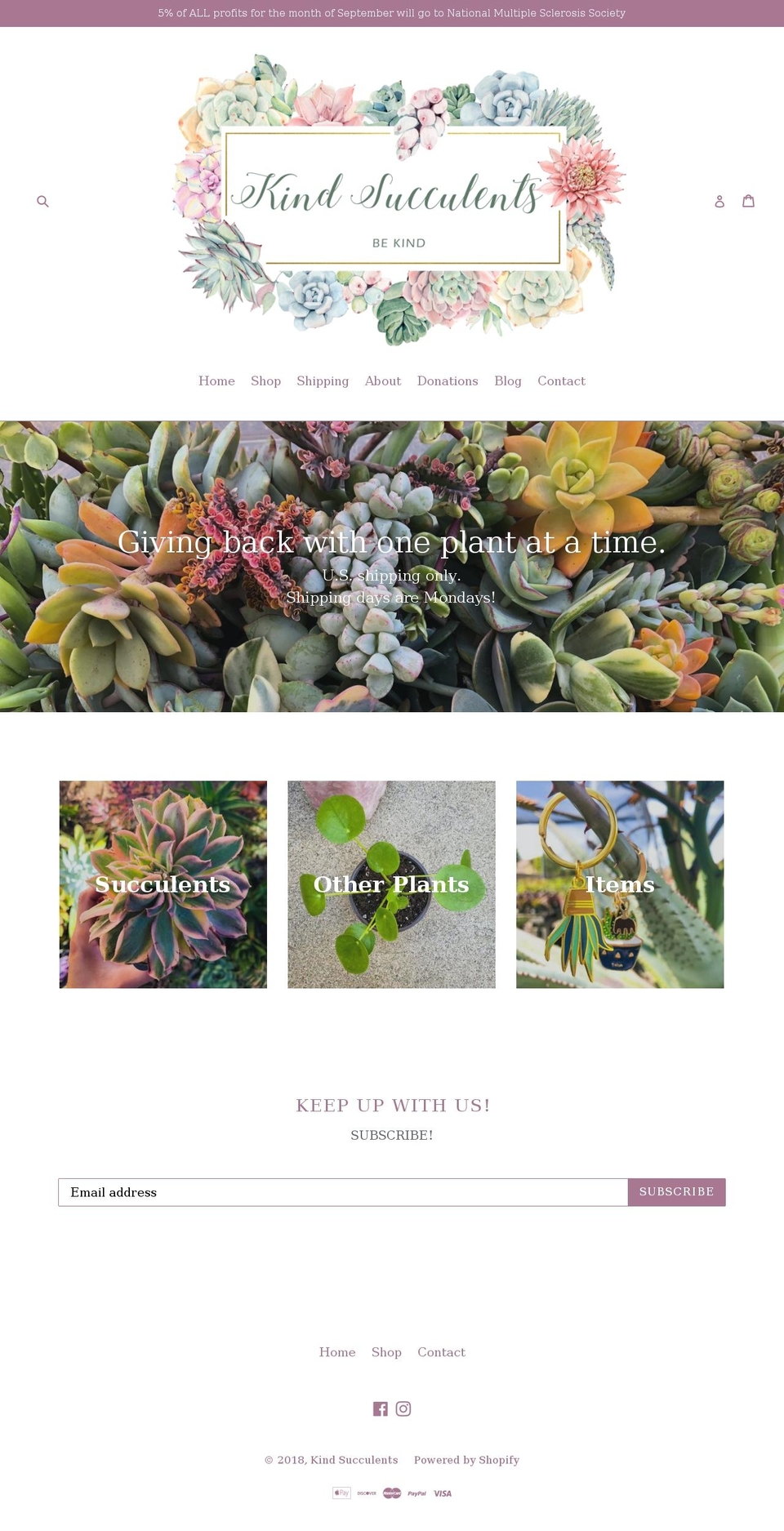 kindsucculents.com shopify website screenshot