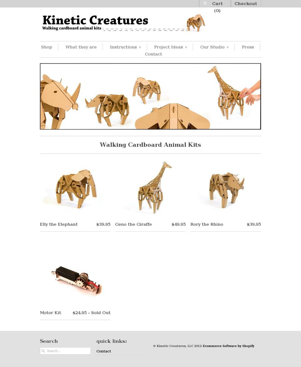 kineticcreatures.com shopify website screenshot