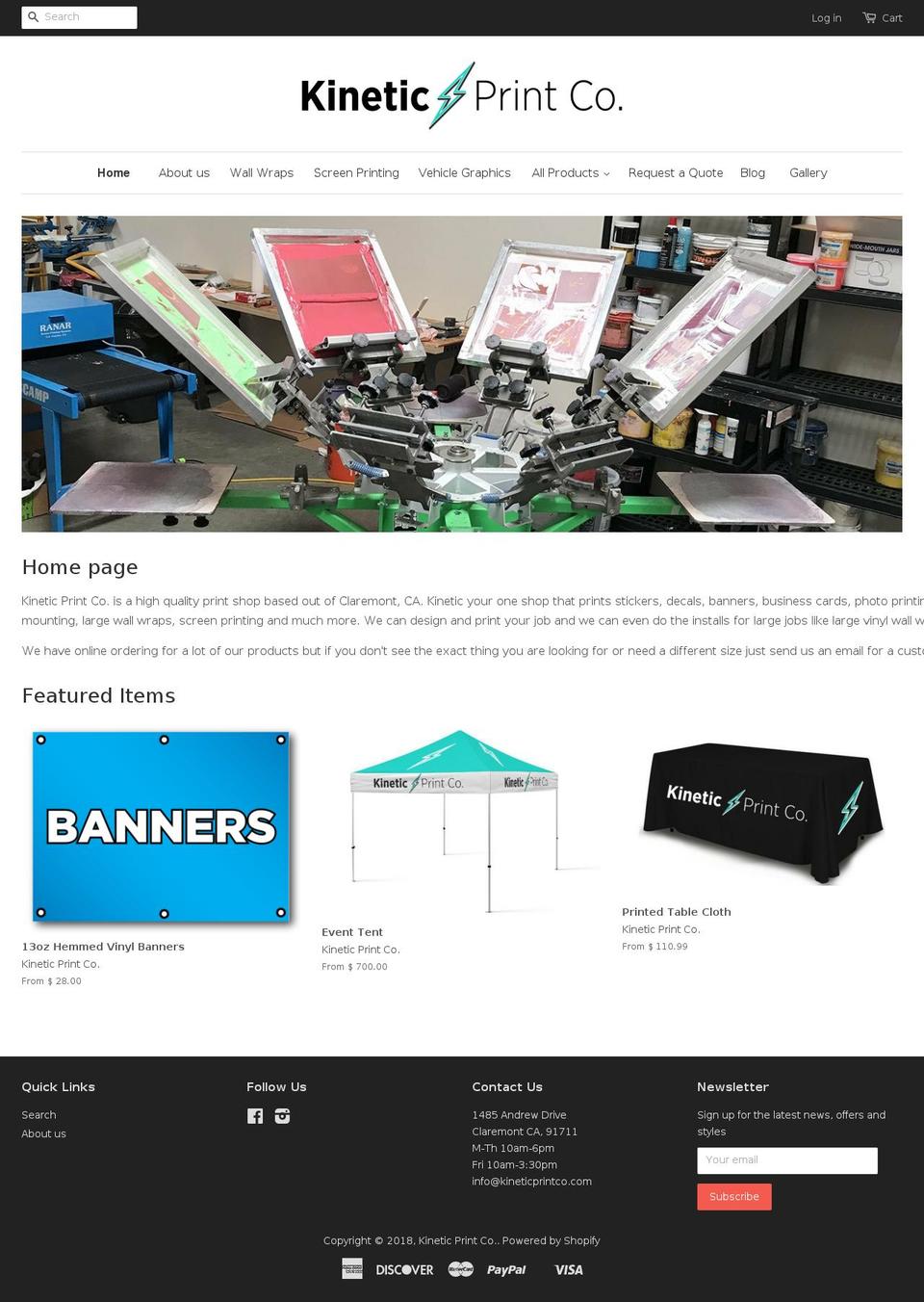 kineticprintco.com shopify website screenshot