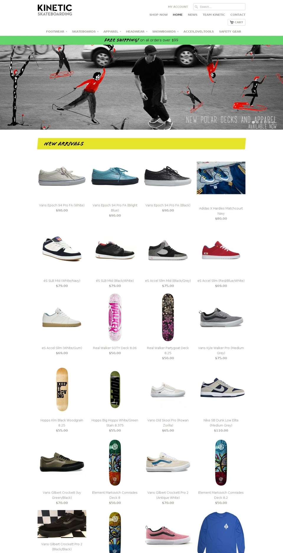 kineticskateboarding.com shopify website screenshot