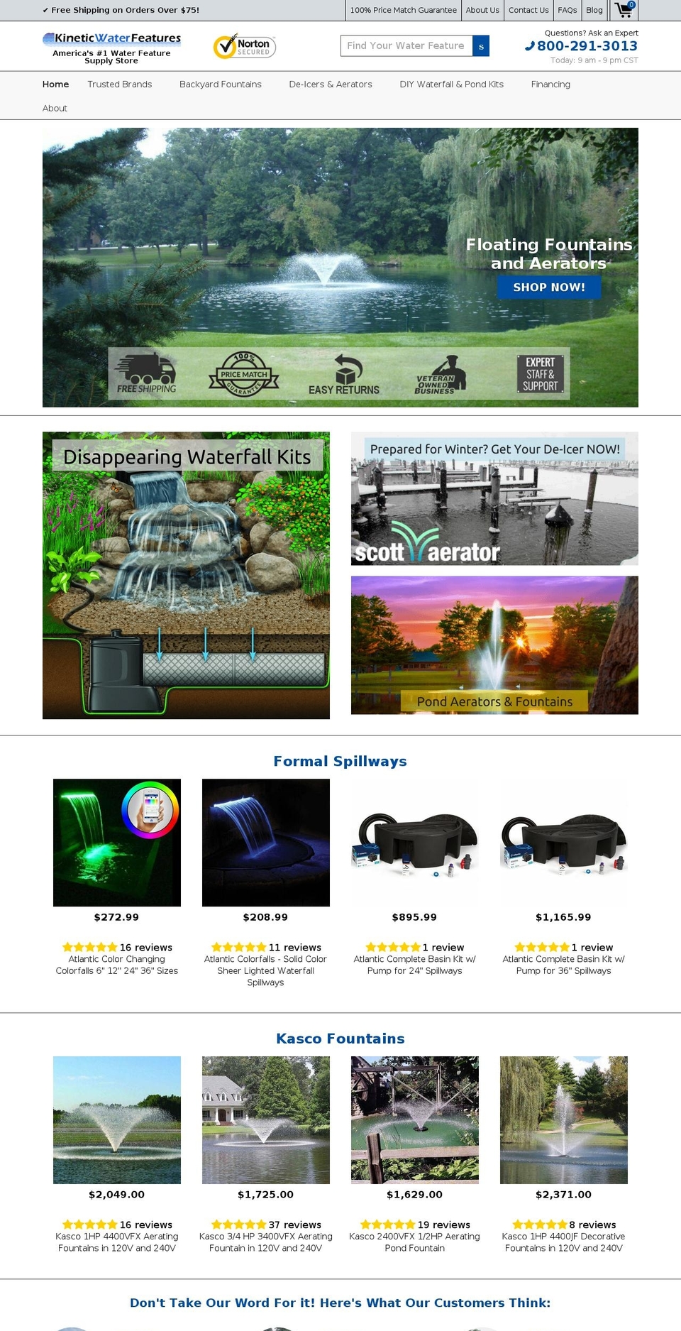 kineticwaterfeatures.com — Shopify storefront screenshot