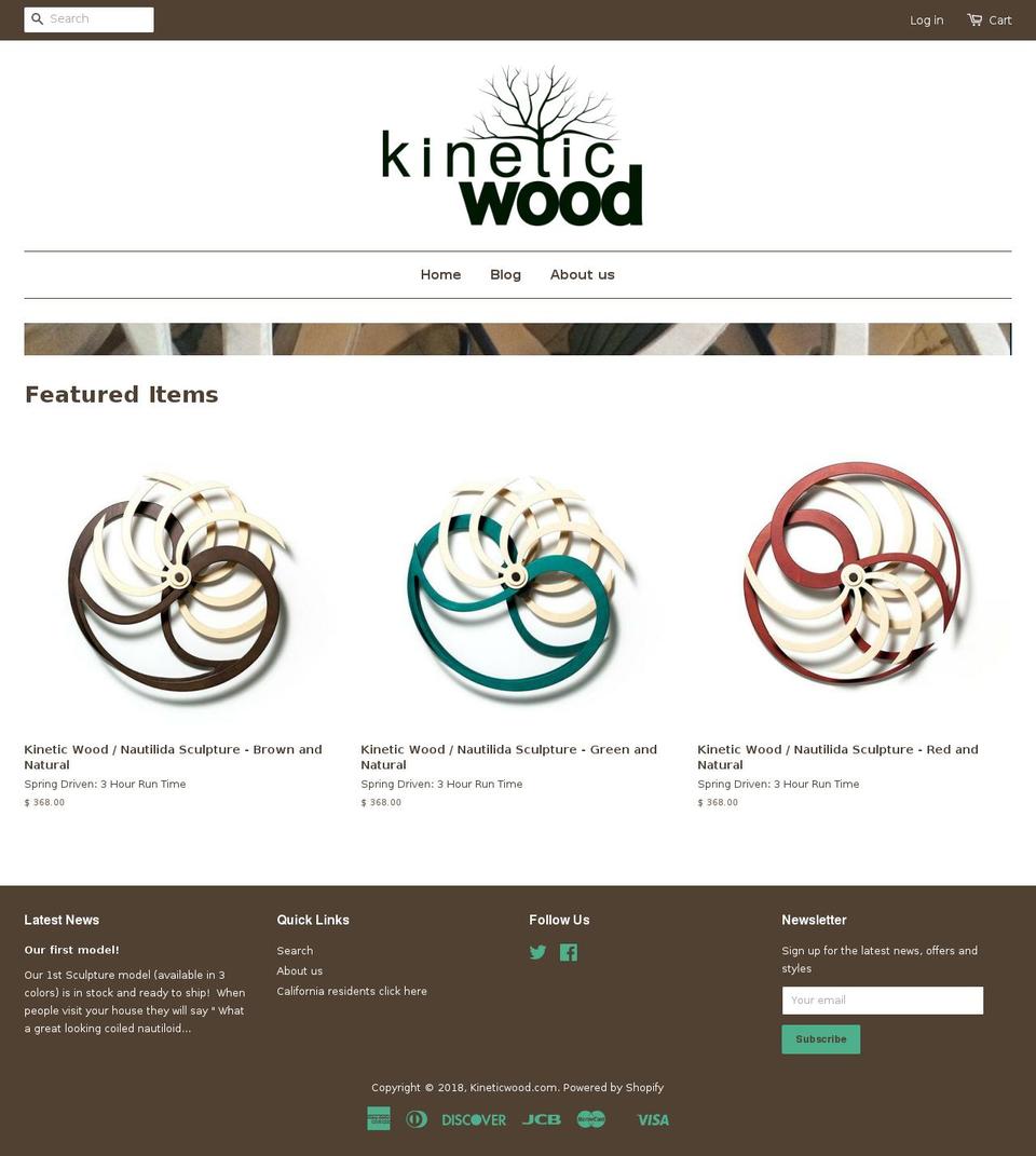 kineticwoodsculpture.com — Shopify storefront screenshot