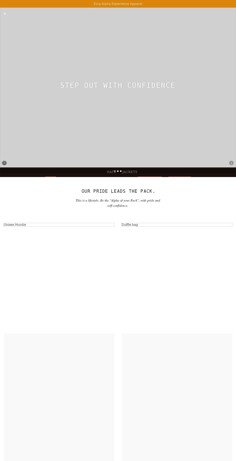 kingalphaexperienceapparel.com shopify website screenshot