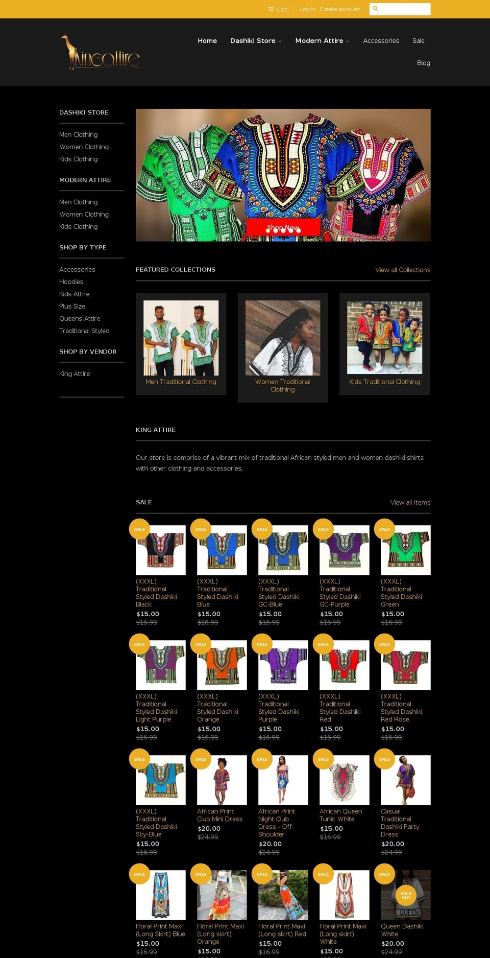 kingattire.com shopify website screenshot