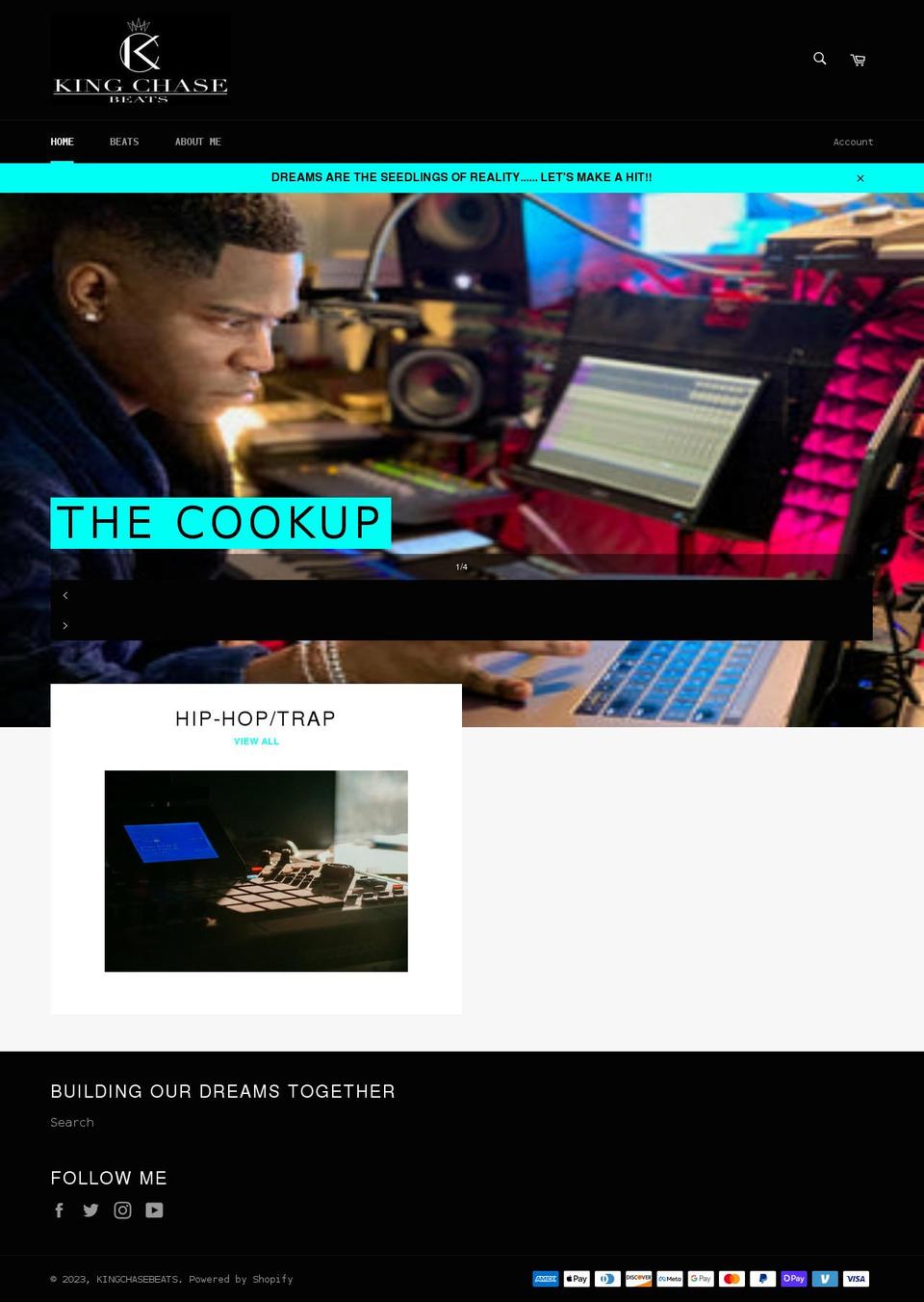 kingchasebeats.com shopify website screenshot