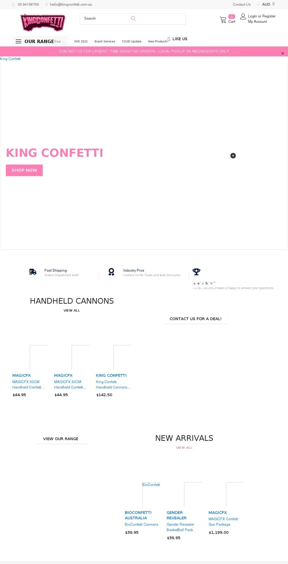 kingconfetti.com.au shopify website screenshot