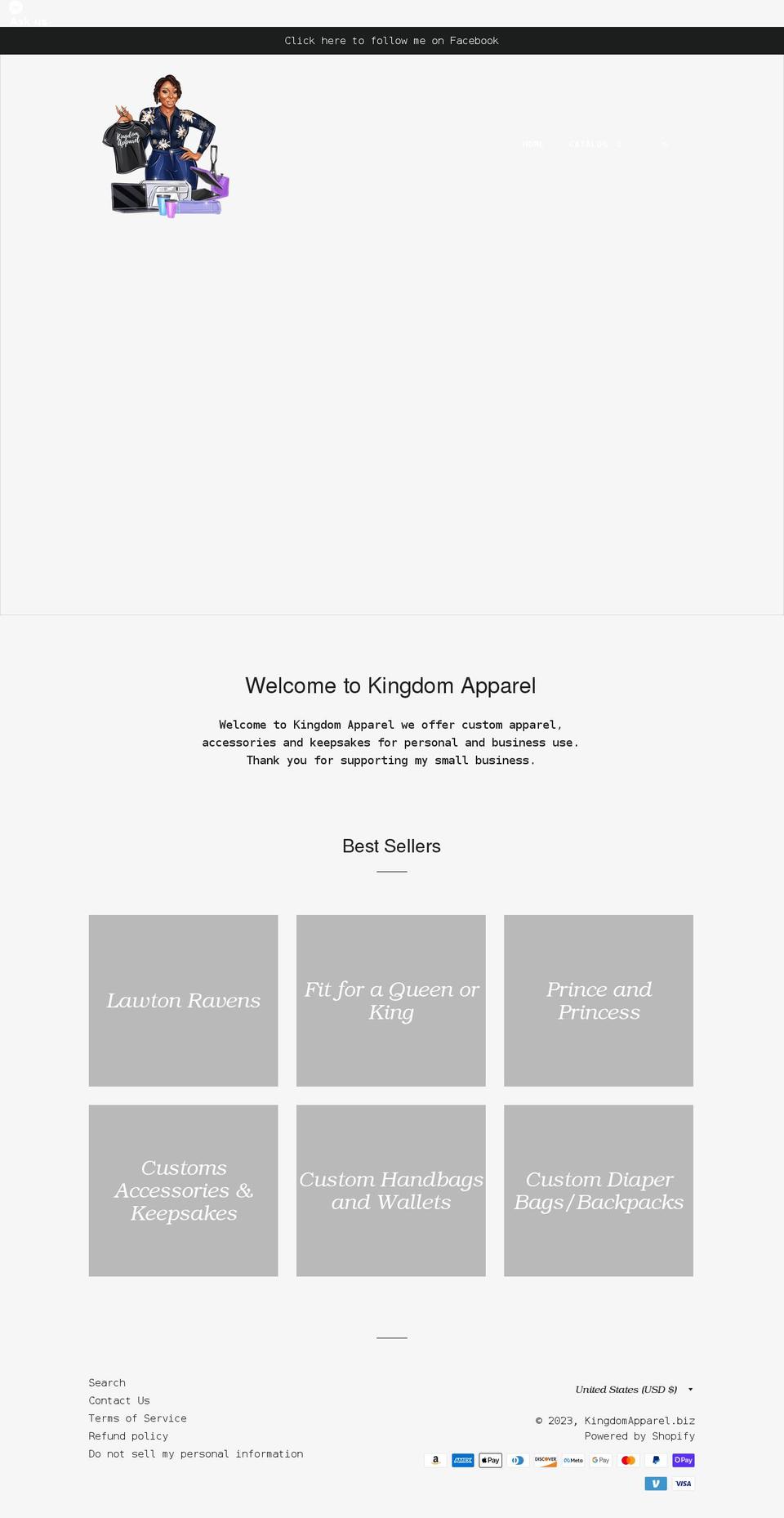 kingdomapparel.biz shopify website screenshot