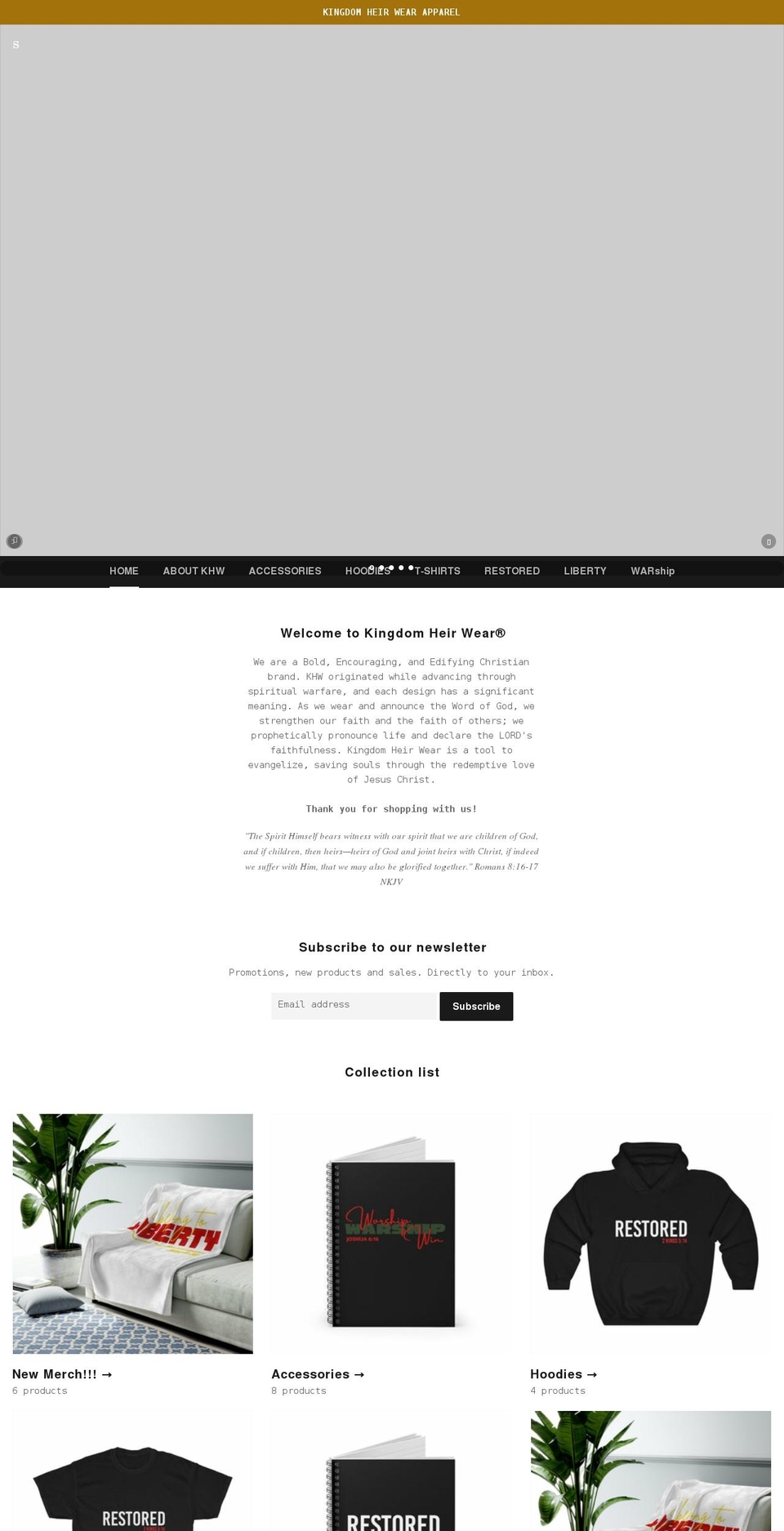 kingdomheirwear.com shopify website screenshot