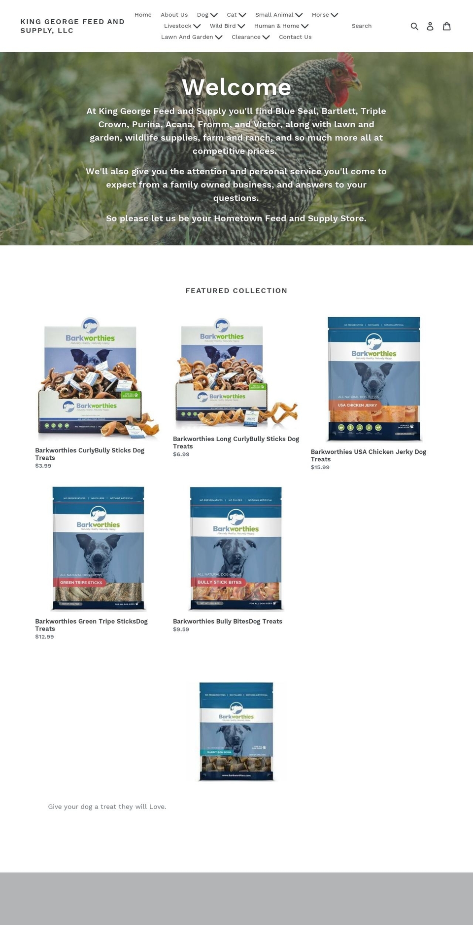 kinggeorgefeedandsupply.com — Shopify storefront screenshot