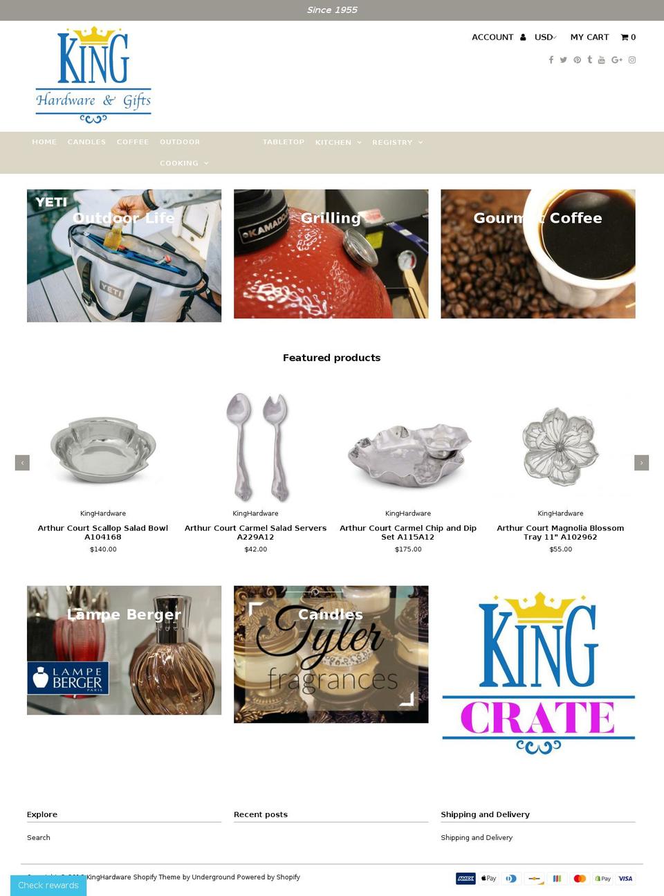 kinghardwareandgifts.com — Shopify storefront screenshot