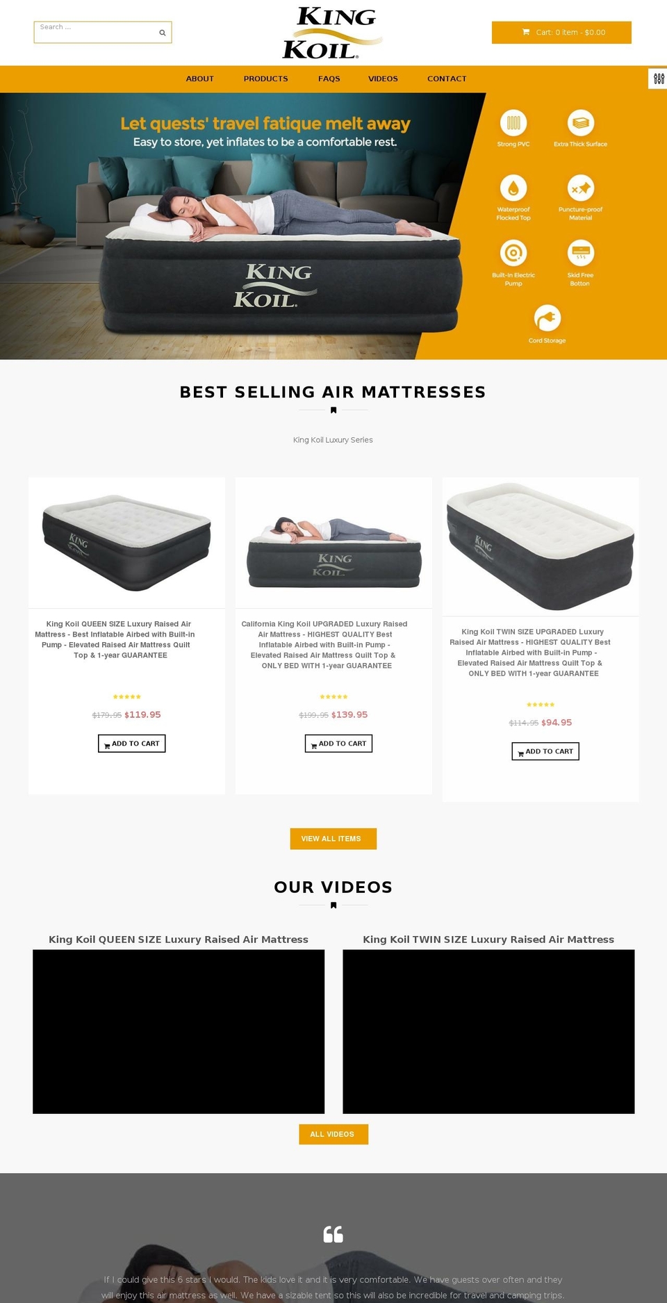 kingkoilairbeds.com — Shopify storefront screenshot