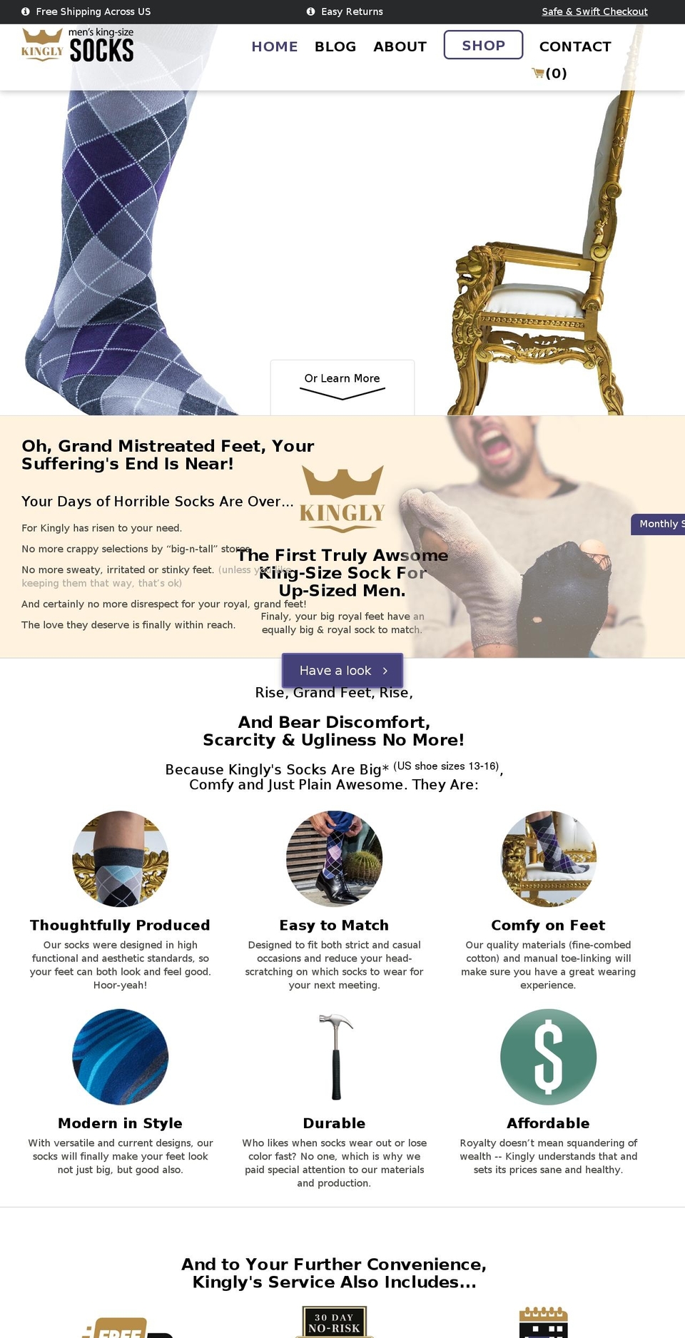 kinglysocks.com shopify website screenshot