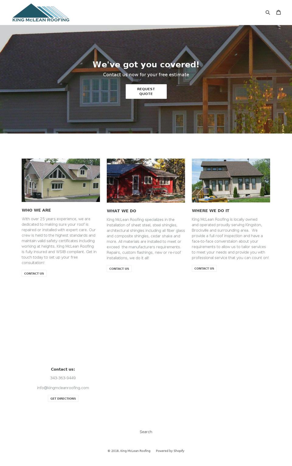 kingmcleanroofing.com — Shopify storefront screenshot